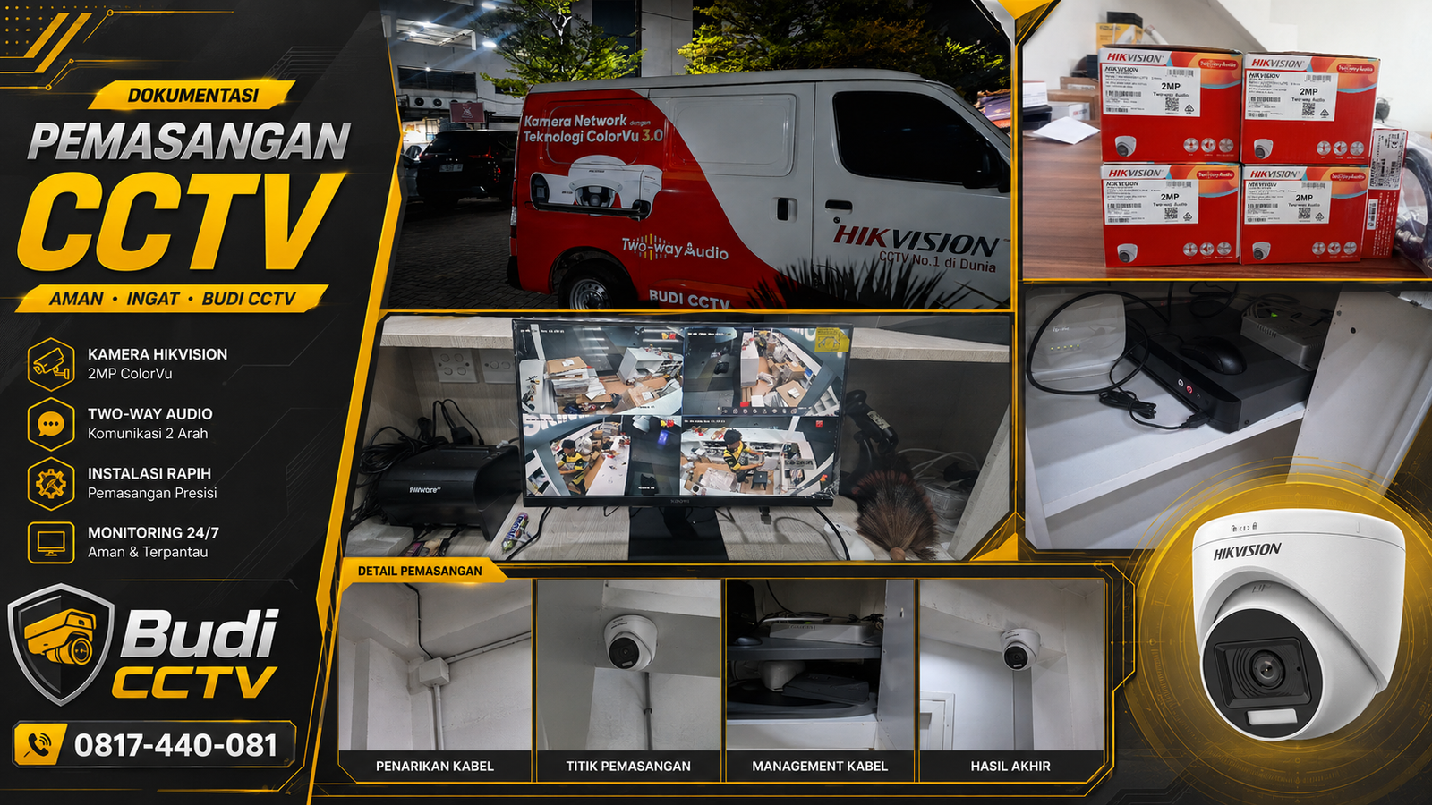 Pemasangan CCTV Hikvision di Gudang Brebes, Hasil Rapi dan Aman